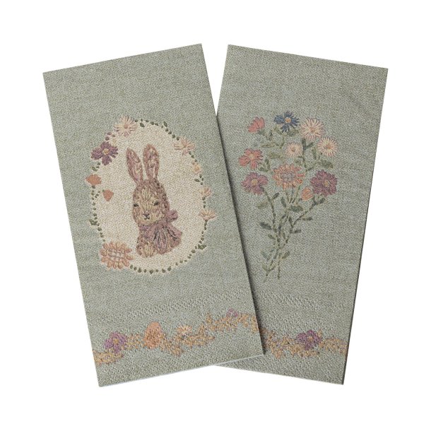 Maileg: Servietter - Lapin de Pasques - grn/rosa, small