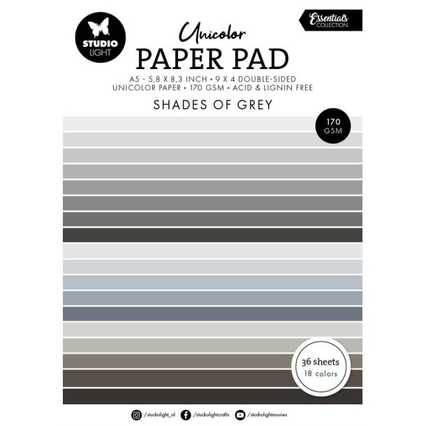 Studio Light - Unicolor Paper Pad: "Shades of Grey"